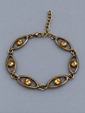 3/$30 VTG Bronze Oval Link Crystal Lobster Claw Clasp Bracelet